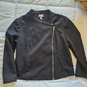 Chico's Sz 2 Black Moto Zip Collarless Women's Jacket 12-14 NWOT